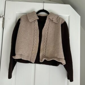 Light & dark brown hand knit cardigan